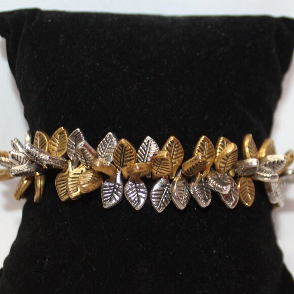Golden and Silver Leaf Bracelet w/Beautiful Clasp - Picture 2 of 8